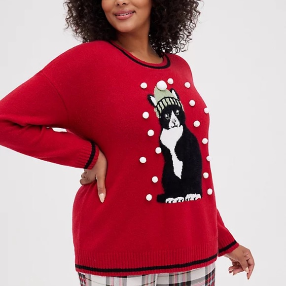 torrid Sweaters - Torrid Pullover Crew Red Cat Sweater